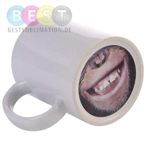 Tasse 330ml, Mit bedrucktem Boden, "Affe", für die Sublimation