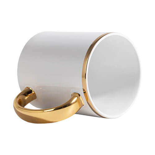 Becher 330 ml, goldfarbener Henkel und Rand, für die Sublimation