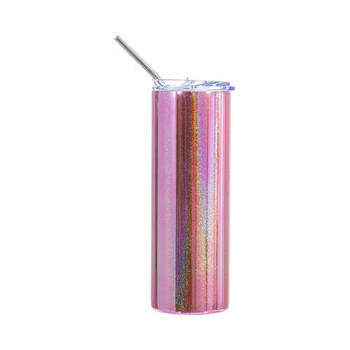 Becher, 600 ml, mit Trinkhalm, Rosa Metallic, für den Sublimationsdruck.