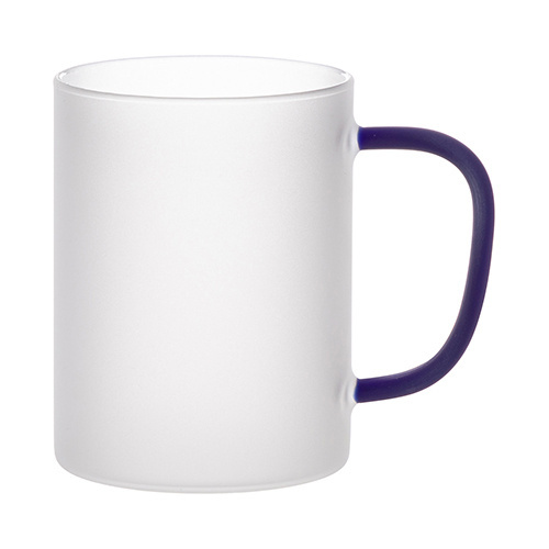 Tasse 450 ml, Glas, Satiniert, mit dunkelblauem Griff, für die Sublimation