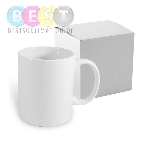 Tasse, Weiß, Porzellan, mit einzelner Box, für die Sublimation