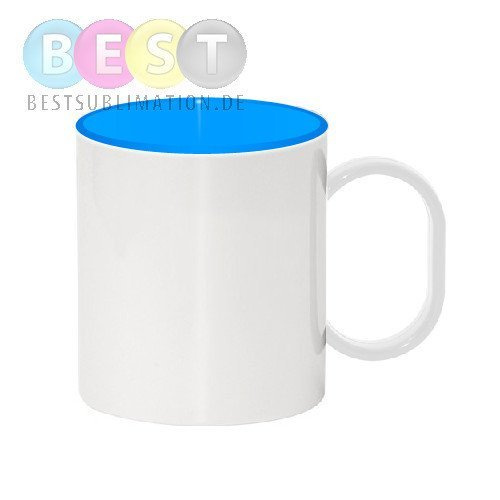 Tasse 330ml, Kunststoff, hellblaue Innenseite, für die Sublimation