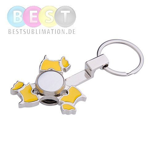 Schlüsselanhänger, Metall, Spinner, "Dog", Gelb, für den Sublimationsdruck