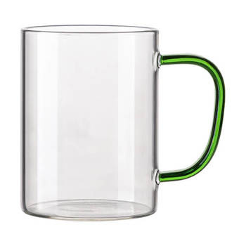 Tasse 450 ml, Glas, mit hellgrünem Griff, für die Sublimation