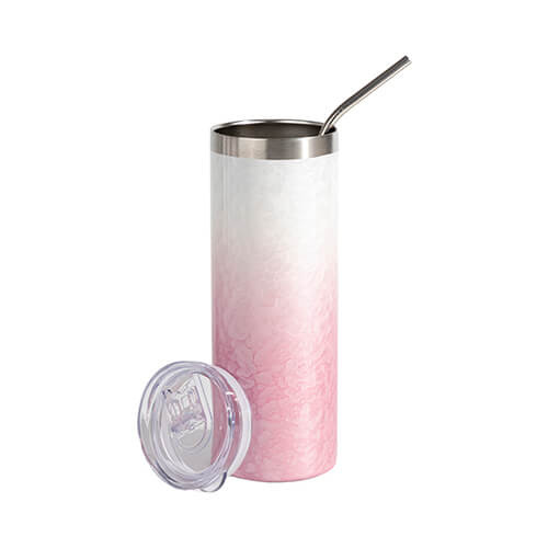 Becher, 600 ml, 3D Puff Cloud, Weiß-Rosa, für die Sublimation