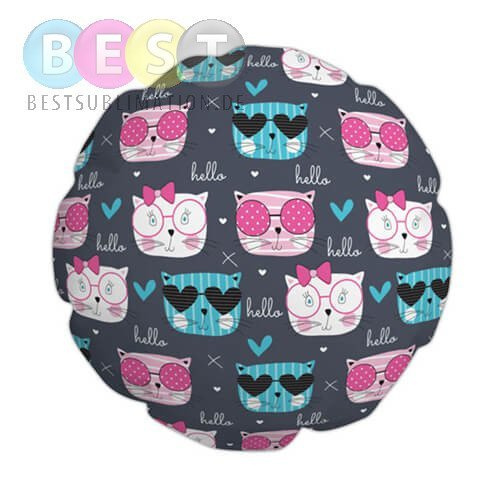 Kissenbezug, Polyester, Ø 60 cm, Katze und Hund, für den Sublimationsdruck