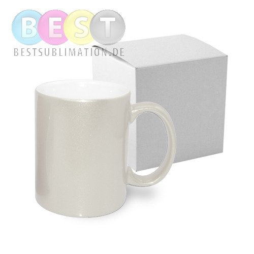 Tasse 330ml, Perlfarben, Alu-Effekt, mit Box, für die Sublimation