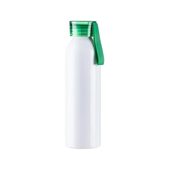 Sport-Wasserflasche aus Aluminium, 650 ml, weiß mit grünem Verschluss und Sublimationsstreifen