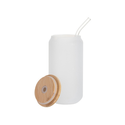 6er-Set, Gläser mit Deckel aus Bambus und Trinkhalm, 550 ml, Satiniert, für den Sublimationsdruck.