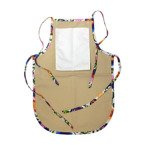 Kinderschürze, mit Tasche, mit bunten Paspeln, Beige mit weißen slawischen Blüten, für den Sublimationsdruck