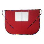 Küchenschürze, klassisch, mit Tasche, mit bunten Paspeln, Rot mit schwarzen slawischen Blüten, für den Sublimationsdruck