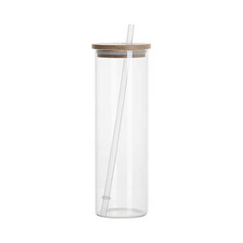 600 ml Glasbecher mit Bambusdeckel und Strohhalm zum Sublimieren