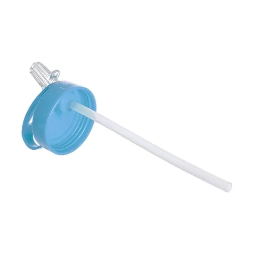 Aluminiumflasche mit Ausgießer, 600 ml, weiß, mit hellblauem Verschluss und Sublimationshalter