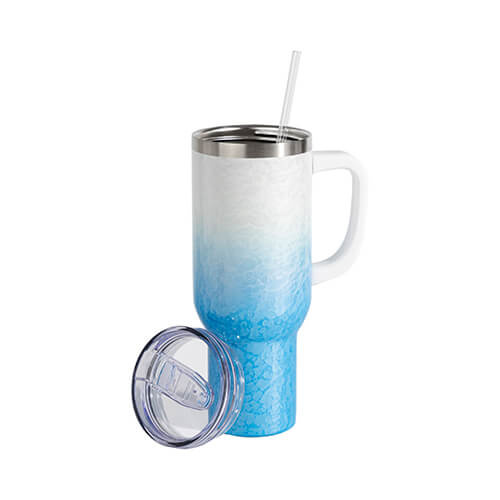 Becher, 1200 ml, 3D Puff Cloud, Weiß-Hellblau, für die Sublimation