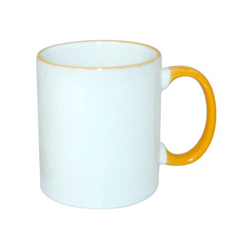 Tasse 330ml, ECO, goldgelber Griff und Rand, für die Sublimation