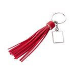 Schlüsselanhänger, Metall, Quadrat mit Franzen aus Kunstleder, Rot, für den Sublimationsdruck