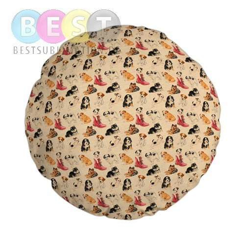 Kissenbezug, Leinen, Ø 60 cm, Hunde, für den Sublimationsdruck