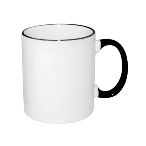 Tasse 330ml, A+, schwarzer Grif und Rand, für die Sublimation