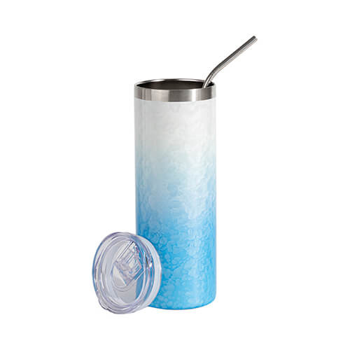 Becher, 600 ml, 3D Puff Cloud, Weiß-Hellblau, für die Sublimation