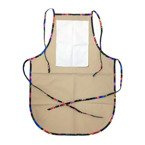 Küchenschürze, mit runder Tasche, mit bunten Paspeln, Beige mit schwarzen slawischen Blüten, für den Sublimationsdruck
