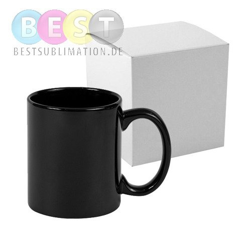 Tasse "FULL COLOR", Schwarz, Glänzend, mit Box, für den Thermotransferdruck