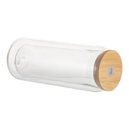 Glas, 450 ml, doppelwandig, Deckel aus Bambus, für den Sublimationsdruck