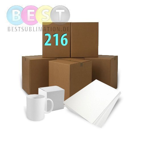 216 Tassen 330ml, Classic weiß HARD, mit einzelnen Boxen und 100 Blatt Sublipapier A-3