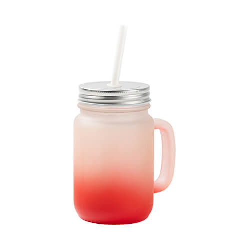 Glas mit Deckel , "Mason Jar", Satiniert, Rot, für die Sublimation