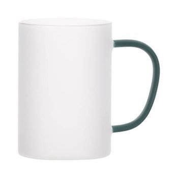 Tasse 360 ml, Glas, satiniert, mit grünem Griff, für die Sublimation