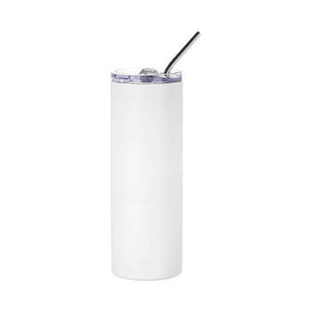 Tumbler-Becher, 600 ml, mit Trinkhalm, Weiß, Matt, für den Sublimationsdruck.