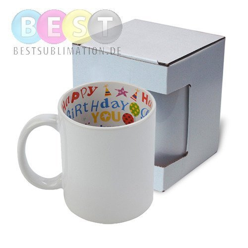 Tasse 330ml, Mit Innenseite "Happy Birthday", mit Box, für die Sublimation
