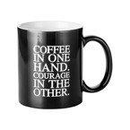 Zaubertasse 330ml, Gravurtext "Coffee in one Hand...", Schwarz, für die Sublimation