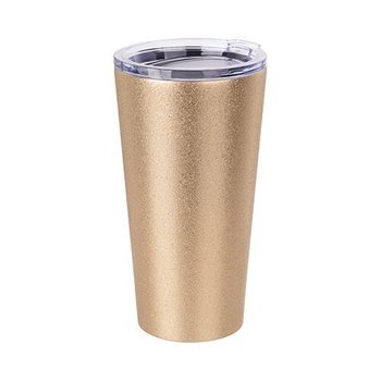 Tumbler-Becher, 480 ml, Edelstahl, Gold, Brokat, für den Sublimationsdruck.