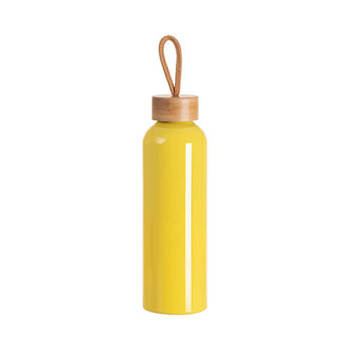 Trinkflasche, Aluminium, 600 ml, Gelb, Verschluss aus Bambus, für den Sublimationsdruck