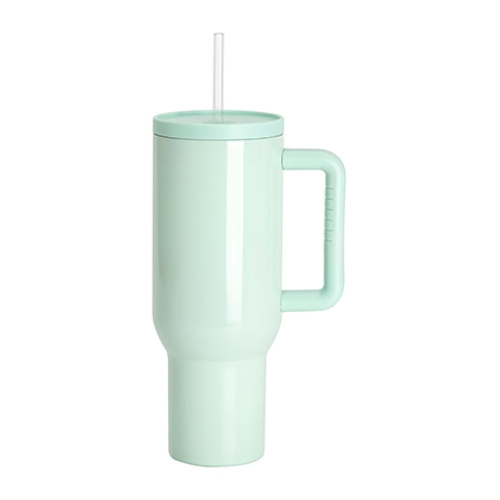 Edelstahl-Reisebecher 1200 ml mit Henkel und Strohhalm - minzgrün