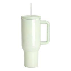 Edelstahl-Reisebecher 1200 ml mit Henkel und Strohhalm - hellgrün