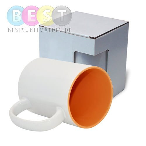 Tasse 450 ml, A+, orangene Innenseite, mit Box KAR5,  für die Sublimation