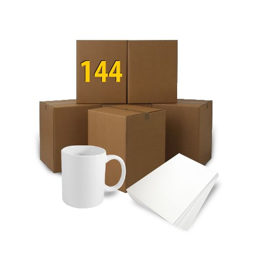144 Tassen 330ml, Classic weiß HARD und 100 Blatt Sublipapier A-4