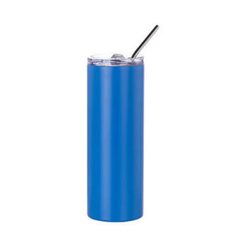 Tumbler-Becher, 600 ml, mit Trinkhalm, Blau, Matt, für den Sublimationsdruck.