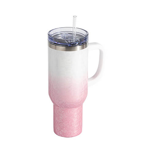 Becher, 1200 ml, 3D Puff Cloud, Weiß-Rosa, für die Sublimation
