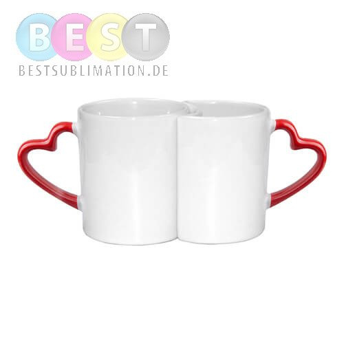 Partnertasse 330ml, Weiß mit roten Griff, für die Sublimation