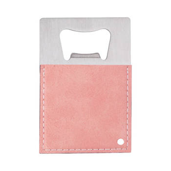 Flaschenöffner, 5,5 x 8,5 cm, Stahl und Kunstleder, Rosa, für den Sublimationsdruck