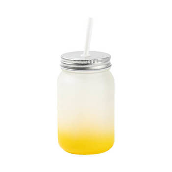 Becher, "Mason Jar", 450 ml, satiniert, mit Strohhalm, Gelb, für die Sublimation