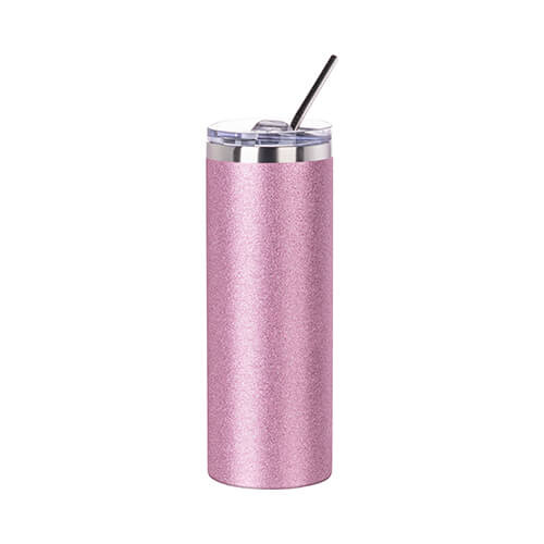 Tumbler-Becher, 600 ml, mit Trinkhalm, Rosa Brokat, für den Sublimationsdruck.