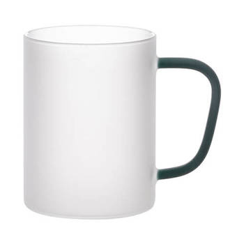 Tasse 450 ml, Glas, Satiniert, mit grünem Griff, für die Sublimation