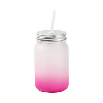 Becher, "Mason Jar", 450 ml, satiniert, mit Strohhalm, Violett, für die Sublimation