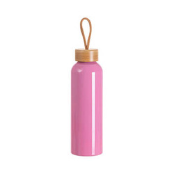 Trinkflasche, Aluminium, 600 ml, Rosa, Verschluss aus Bambus, für den Sublimationsdruck