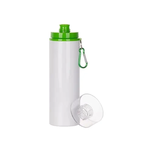 Aluminiumflasche 850 ml weiß mit transparentem Verschluss und grünem Deckel zur Sublimation