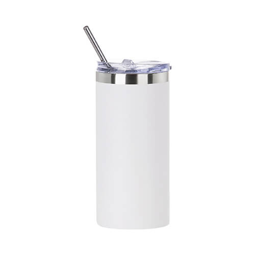 Tumbler Becher, Edelstahl, 480 ml, Weiß, Matt, für den Sublimationsdruck.