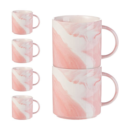 Tassen-Set, 6 Stck.  350 ml, Rosa Marmor, A+, für die Sublimation